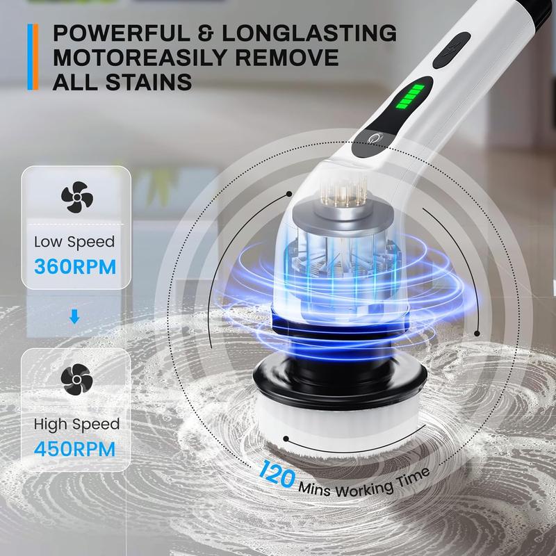 Electric Spin Scrubber for Summer Gift, Handheld Shower Scrubber, Spinning Scrub Brush with Comfortable Adjustable Handle, Bathroom Scrubber, 360° Cordless Household Cleaning Brush for Windows, Electric Spin Scrubbers, Cleaner, Portable, Durable
