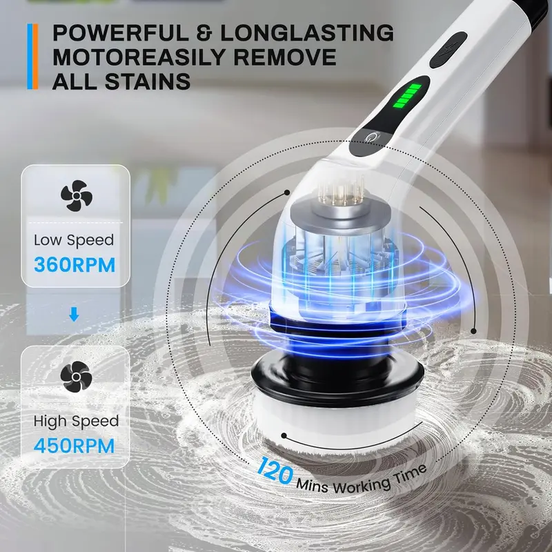 Product Introduction of Electric Spin Scrubber for Summer Gift, Handheld Shower Scrubber, Spinning Scrub Brush with Comfortable Adjustable Handle, Bathroom Scrubber, 360° Cordless Household Cleaning Brush for Windows, Electric Spin Scrubbers, Cleaner, Portable, Durable 22