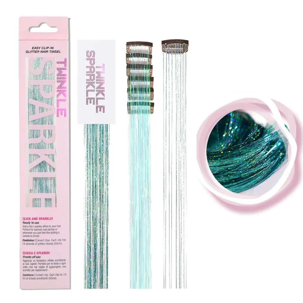 6 count Clip in Hair Tinsel Kit, Glitter Tinsel Hair Extensions Clips