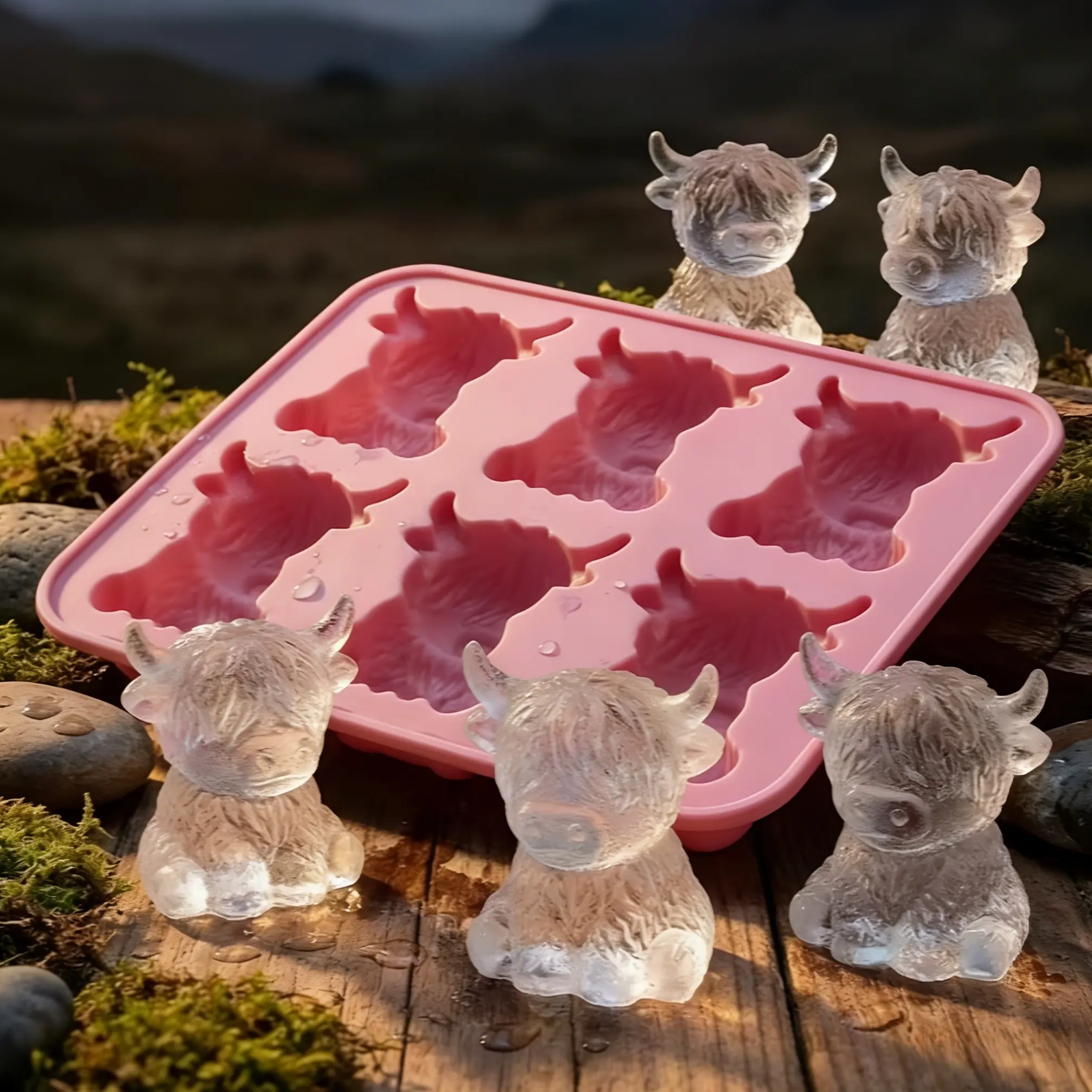 Mini Highland Cow Ice Cube Mold, 3D Cute Silicone Tray for Whiskey Cocktails Coffee, Reusable Bull Shape Ice Mould for Drinks Parties Bars Birthdays Gifts Home Bar Accessories, Ice Molds