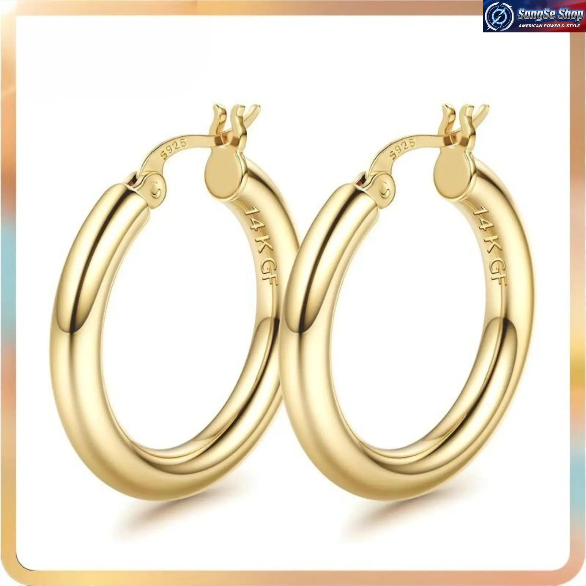 14K Chunky Gold Hoop Earrings for Women, 925 Sterling Silver Post Hypoallergenic Hollow Tube Hoop Earrings, Lightweight Thick Large Gold Hoops (25/30/40/50/60/70MM), Minimalist Statement Jewelry for Daily Wear, Party, Vacation & Gift