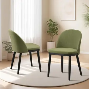 Garvee Set of 2 Modern Dining Chairs with Linen Upholstery, Thick Cushioned Seats, Curved Backrests, and Sturdy Wood Legs - Perfect Accent Side Chairs for Dining Room, Living Room, or Cafe in Green