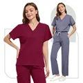 Brand New Women's Medical Scrub Suit Stretch Surgical Uniform with Pockets Top and Pants Nurse Doctor Workwear Overalls Casual Womenwear