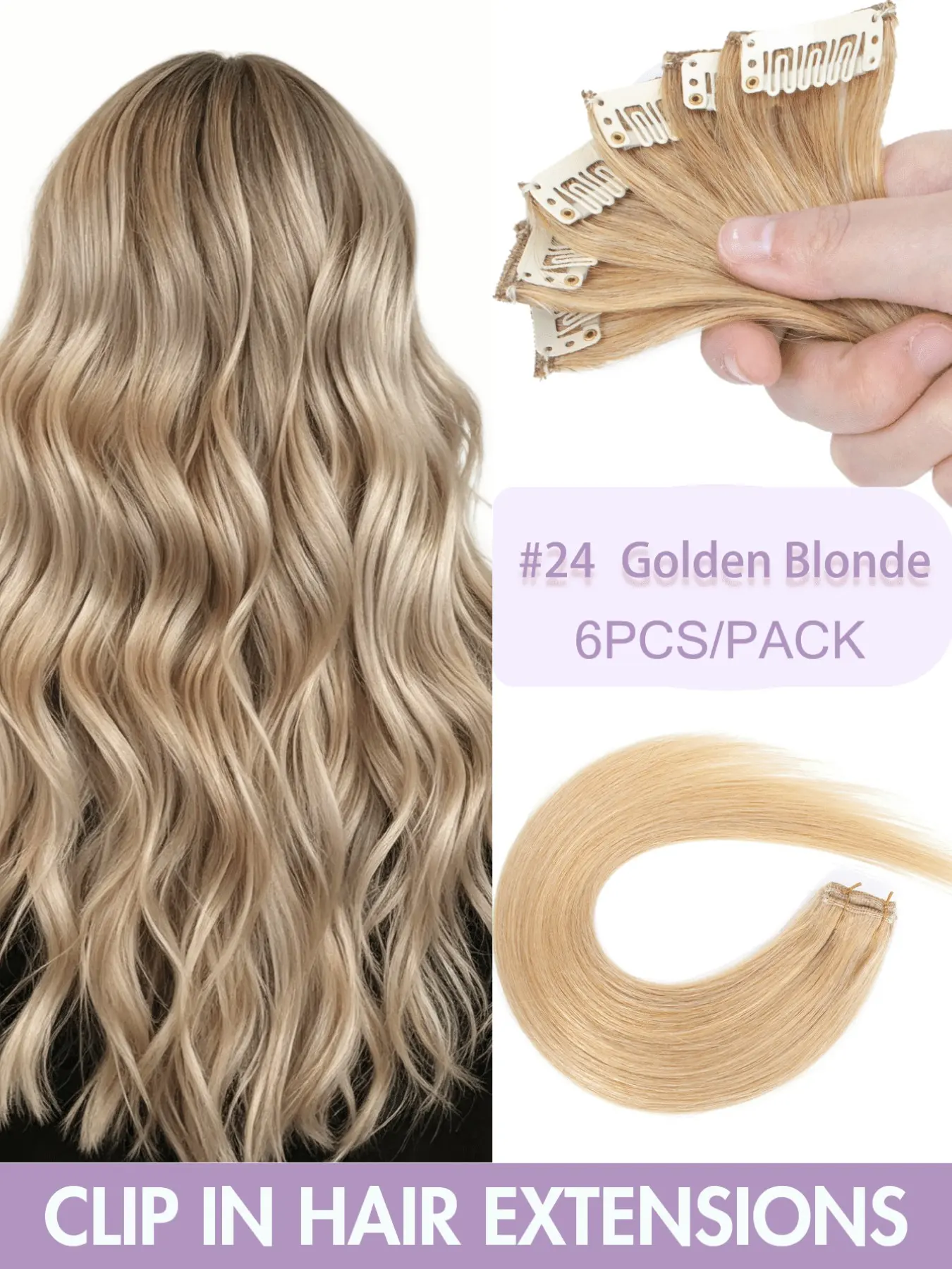 6pcs/pack Real Human Extensions with Side Highlights - Damage-Free Hairpiece Suitable for Parties/Everyday, Clip-in Hair Extensions (1 Clip), Natural Looking Seamless Blend, Smooth Texture, Volume & Length for Women Clip-In Hair Extensions Girls
