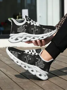 Gender Neutral Platform Walking Shoes Religious Cross Pattern Soft Shock Absorb Light Airy Street Casual Sneakers