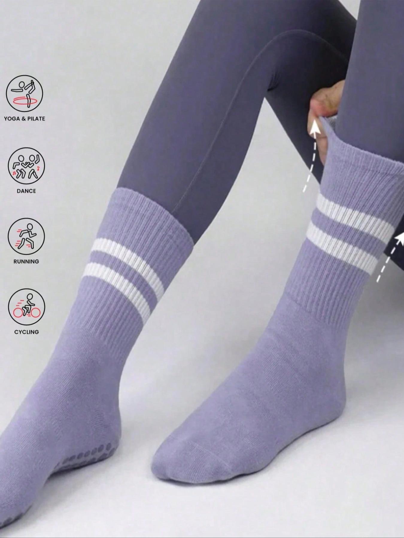 Women's Anti-Slip for Yoga Pilates Gymnastics, Breathable Sweat-Absorbing Mid-Calf Socks, Athletic Grip Sock, Sporty Plain Design, All Seasons Wear