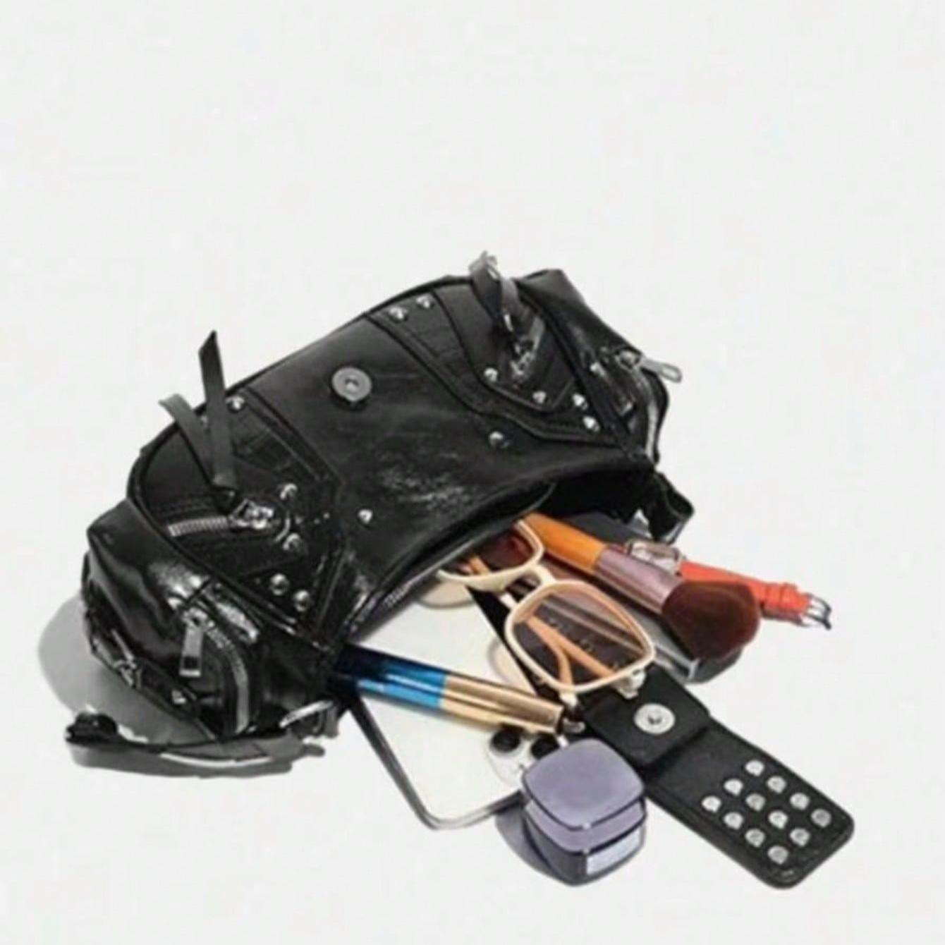 Unisex Punk Rock Motorcycle Shoulder Bag, Y2K Oilcloth Leather Crossbody Underarm Handbag With Adjustable Strap, Suitable For Shopping, Traveling, Commuting