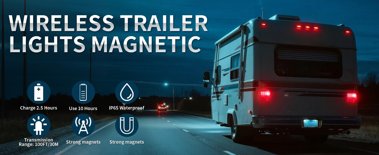 THE WELL KEPT Wireless Trailer Lights Magnetic, upgrade Rechargeable Wireless Trailer Tow Lights LED Kit, IP65 Waterproof, 10-Hour Battery Life, 100 FT Signal Synchronization for Towing Truck Camper RV Boat