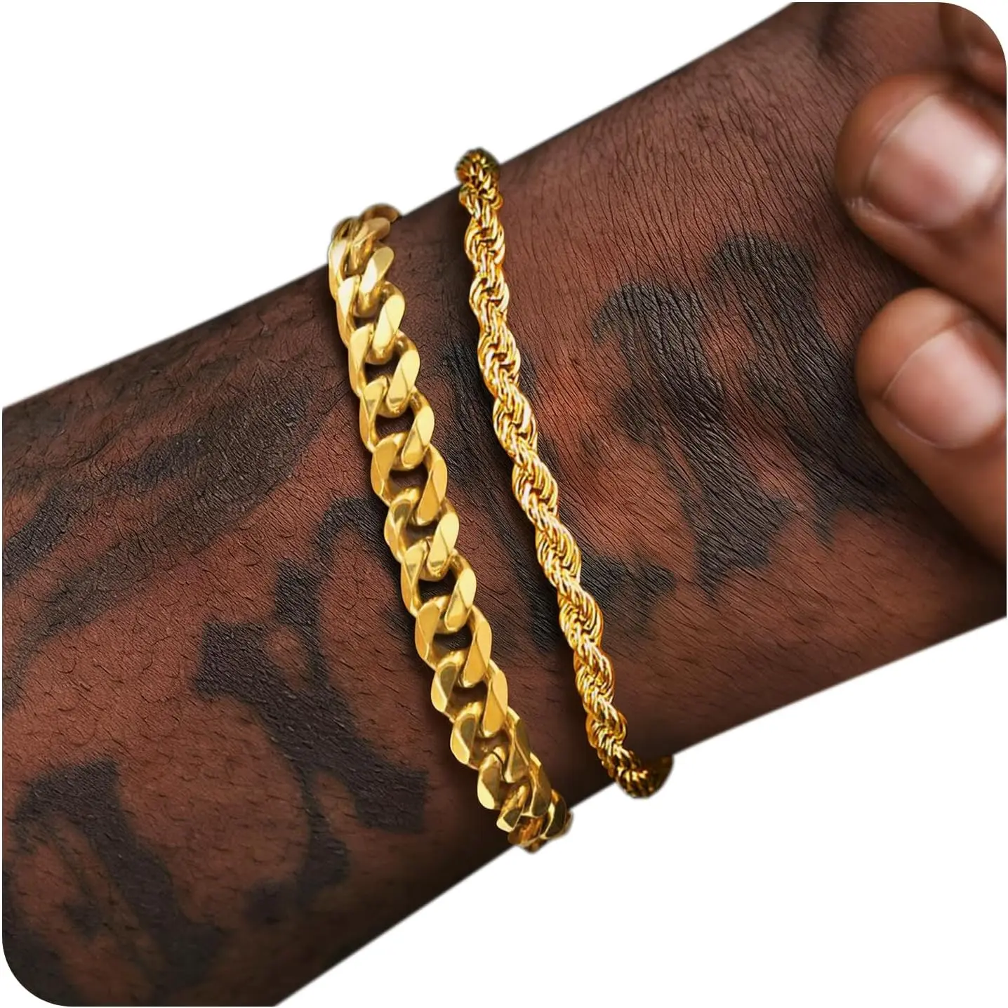 Bracelets for Men Jewelry as 2 PCS Silver/Gold Bracelet for Men Chain, 7-10In Stainless Steel Bracelets for Men Fathers Days Gifts for Boys Pulseras Para Hombres Mens Accessories