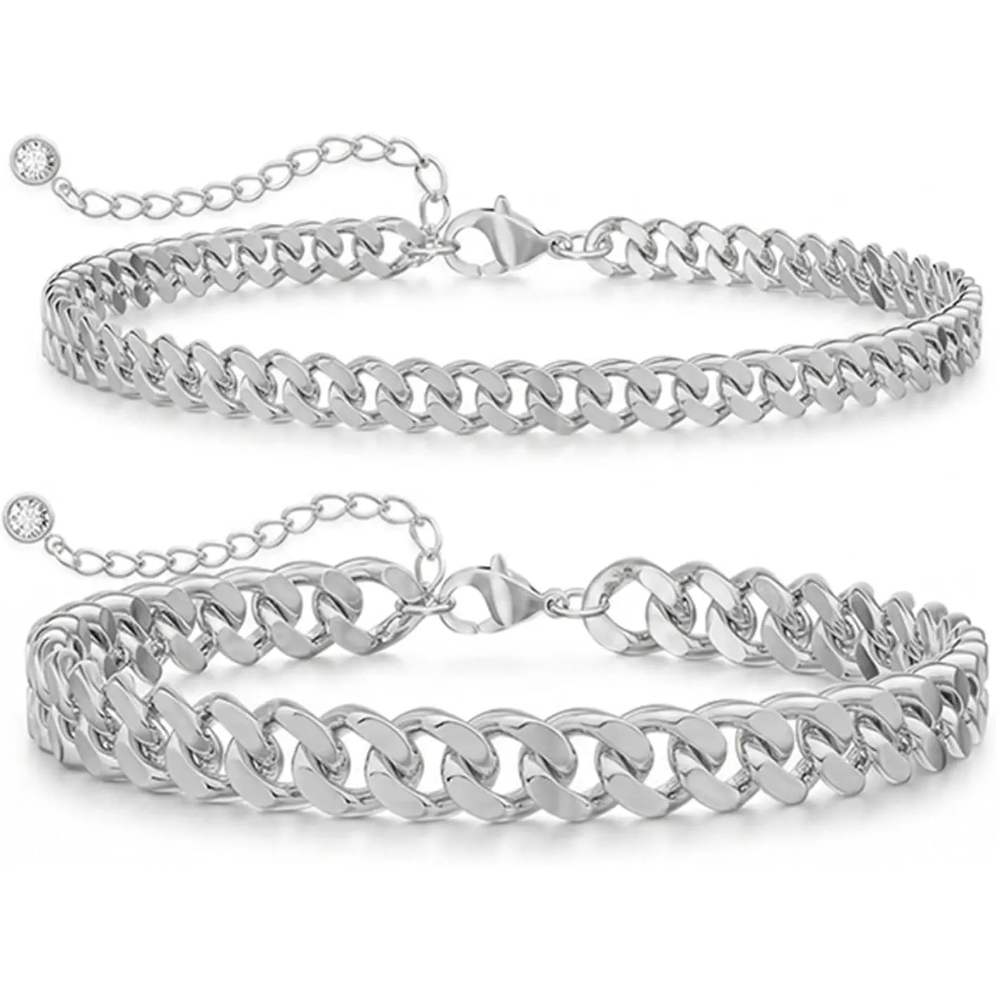 2 count Cuban Link Anklets for Women,  Stainless Steel Ankle Bracelets Non Tarnish Layered Foot Chain Summer Beach