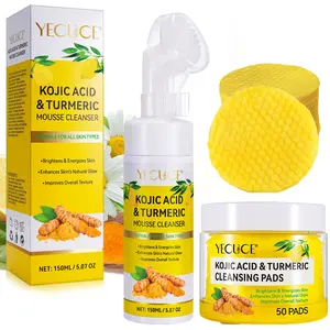 YECUCE Kojic Acid & Turmeric Cleansing Set – Cleansing Pads + Foaming Cleanser 150ml. Kojic Acid + Turmeric + Niacinamide – Triple Brightening Formula Fights Dullness, Boosts Radiance. Pads Include Hygienic Clip. Rich Foam Deep-Cleans. All-in-One Daily Br