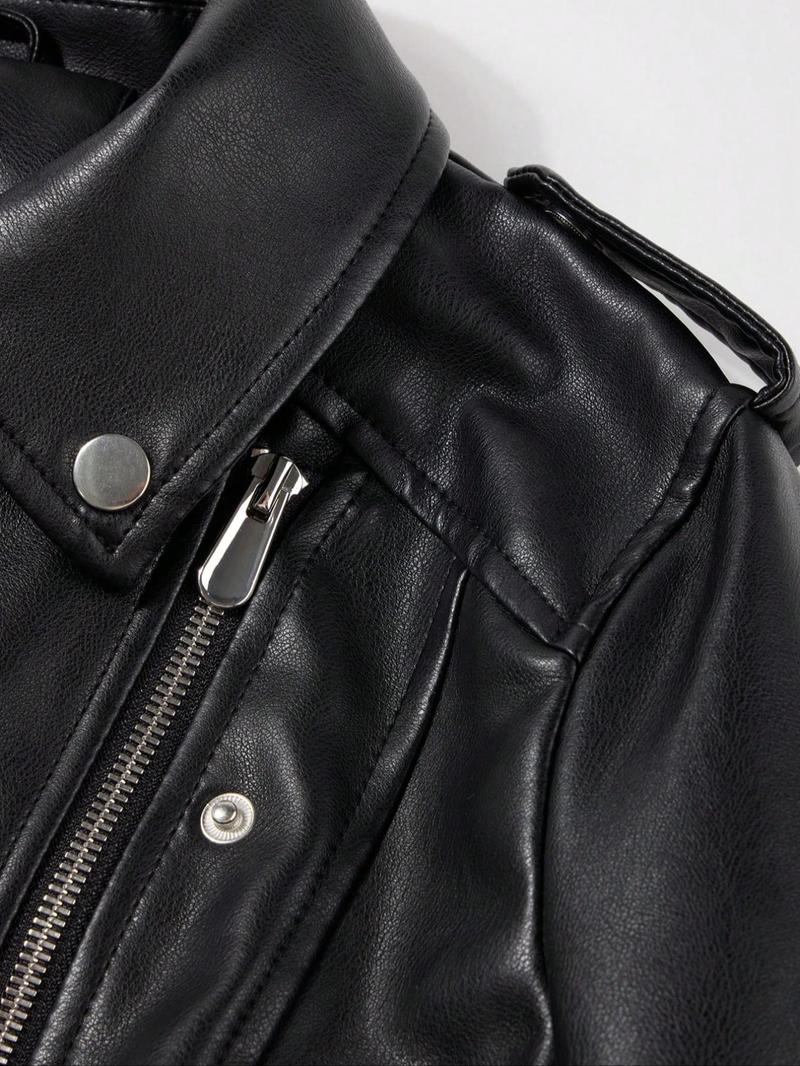 Women's Spring Jacket Vintage Street PU Coat, Fall Winter Casual Faux Leather Stand Collar Zipper Short Motorcycle Jacket with Belt