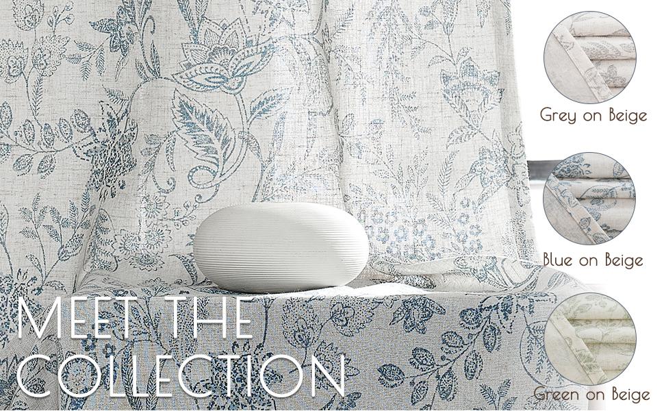 Curtains Farmhouse Blue Floral Print Curtains 63 Inches Long Back Tab Drapes for Living Room Bedroom Semi Sheer Patterned Vintage Curtains 2 Panels Set Rod Blue on Beige