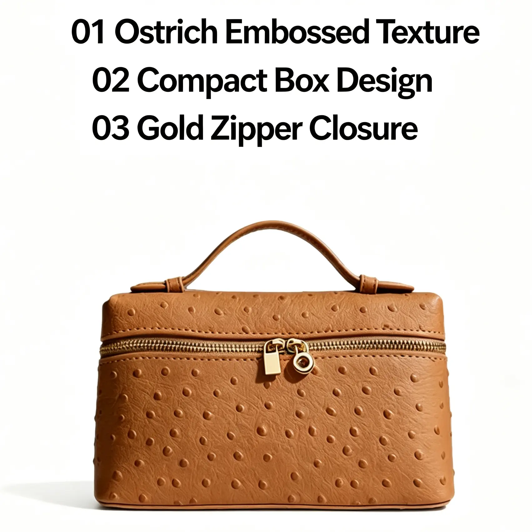 Women's Ostrich Texture Box Shape Mini Handbag - Compact Urban Simplicity Top Handle Crossbody Shoulder Purse with Magnetic Closure, Mini Zipper Makeup Case