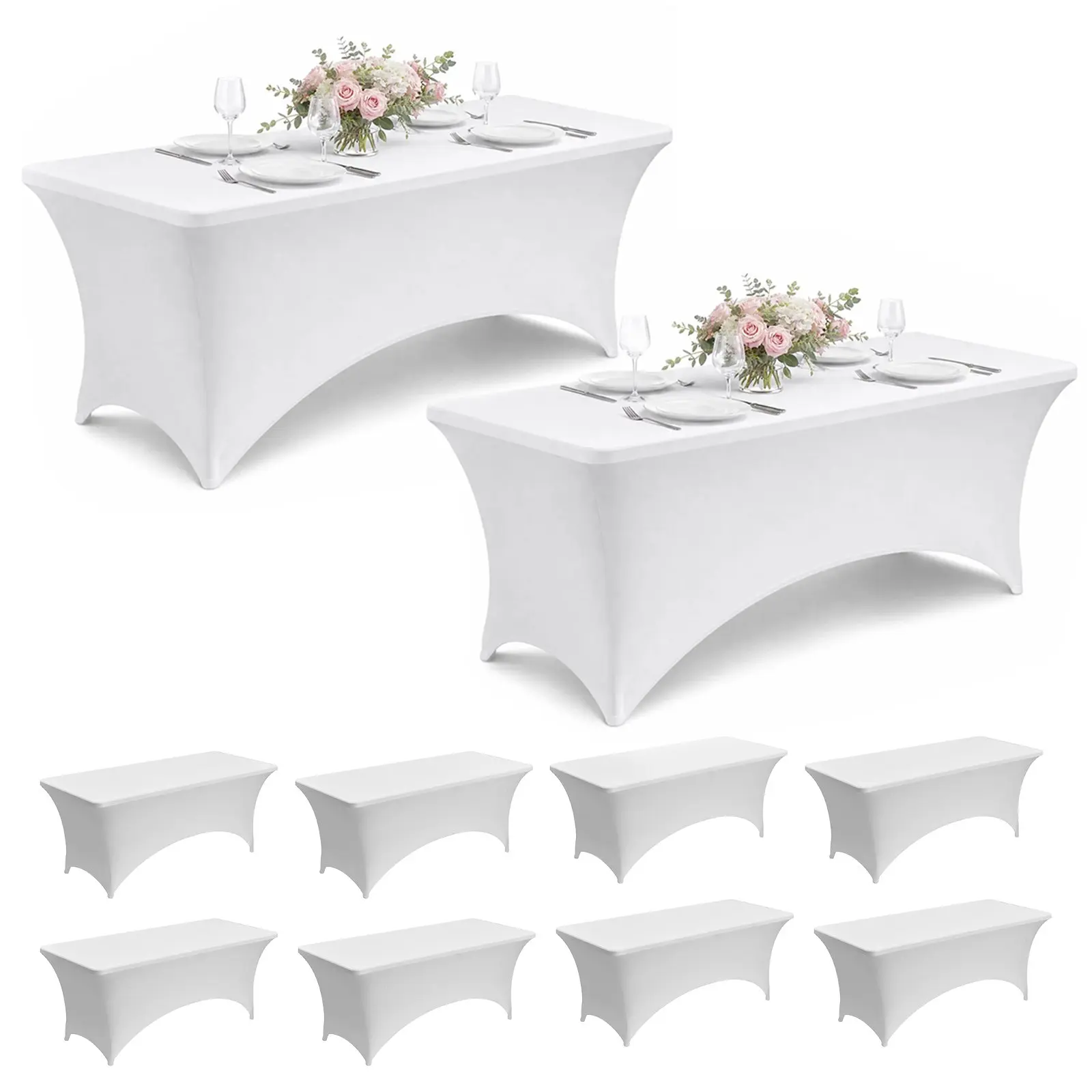 VEVOR 10 Pack Table Cloth for 6FT Rectangular Fitted Events, Wrinkle-Resistant Stretch White Table Covers, Washable Spandex Tablecloth Protector, for Party, Wedding, Cocktail, Banquet, Festival