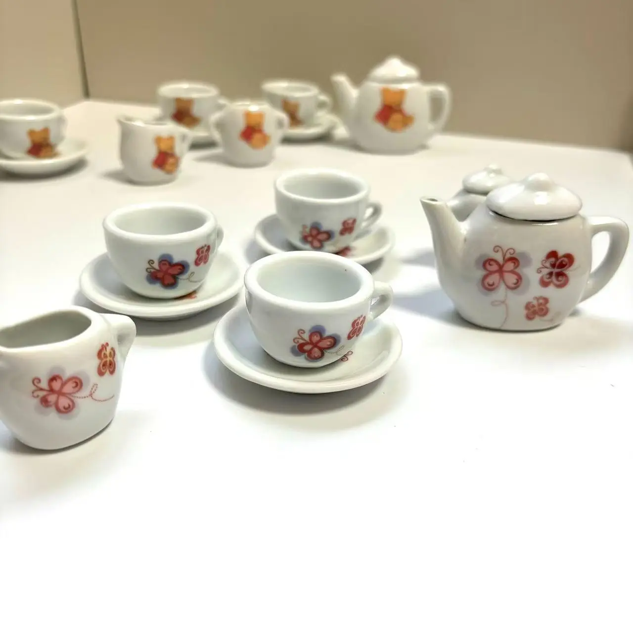 13-Piece Mini Ceramic Tea Set, British Culture Tea Pot Cup Sugar Bowl, Kids Playset, Parent-Child Coffee Cups
