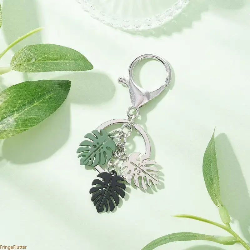 1pc Plant Lover Monstera Leaf Keychain, 7 Styles To Choose, Durable Metal Tropical Botanical Key Charm For Car & House Keys, Unique Gift For Plant Enthusiasts, Summer Wins Daily Bag Accessory
