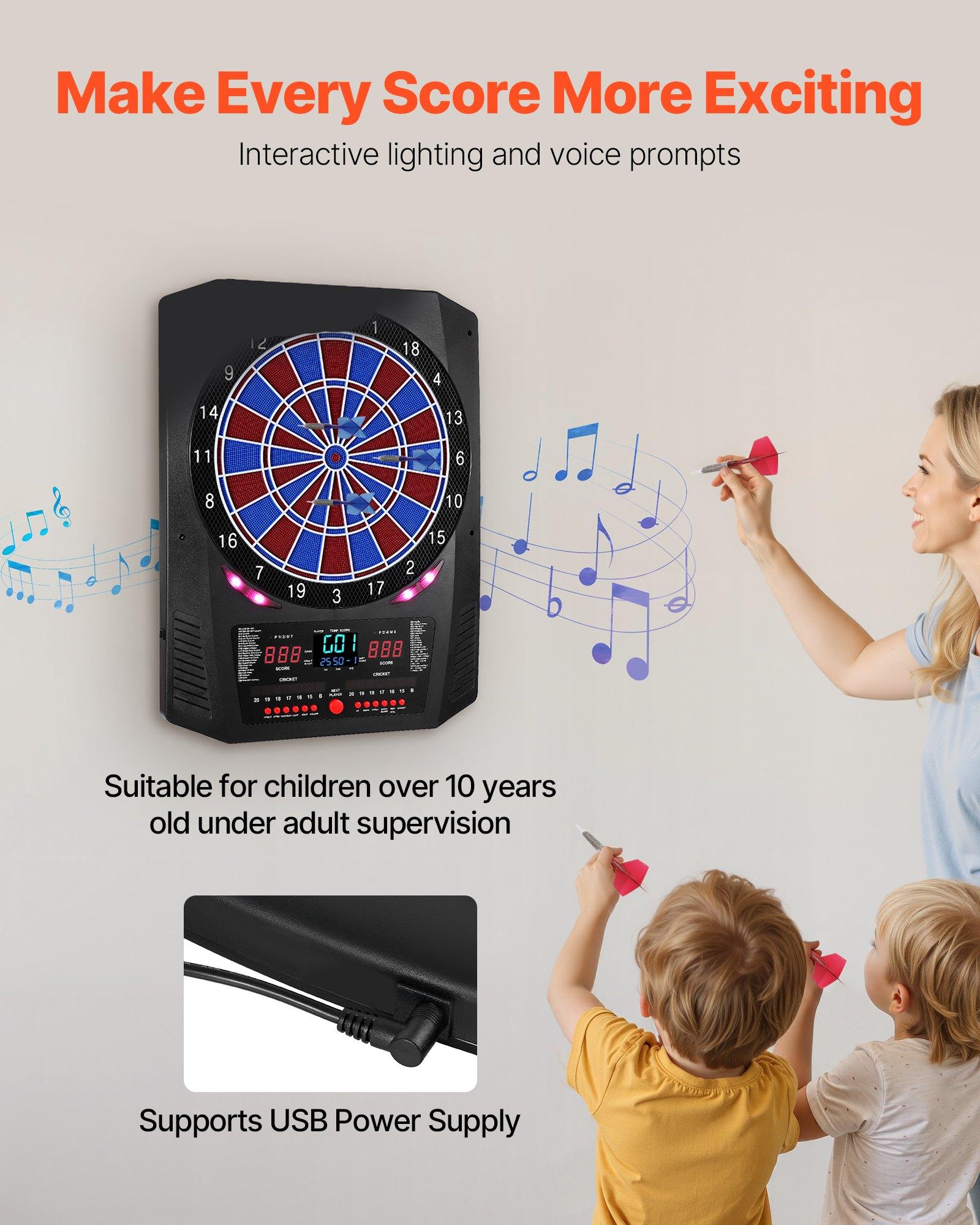 VEVOR Electronic Dart Board, 13.5" Target Dartboard with 45 Games & 474 Variations for Up to 8 Players, 6 Dart Shafts with Flights & 50 Soft Tips, Color LED Cricket Scoring Screen for Home Party Bar