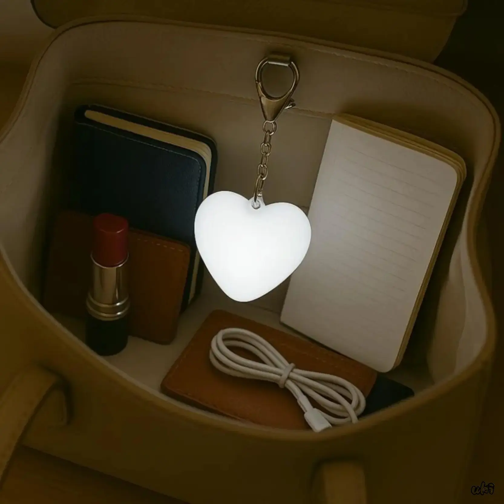 Heart Shaped Rechargeable LED Keychain - USB Rechargeable Lighting Bag Charm, Touch Control Travel-Friendly Bedroom Accessory with Soft Glow, Usb Rechargeable Lights