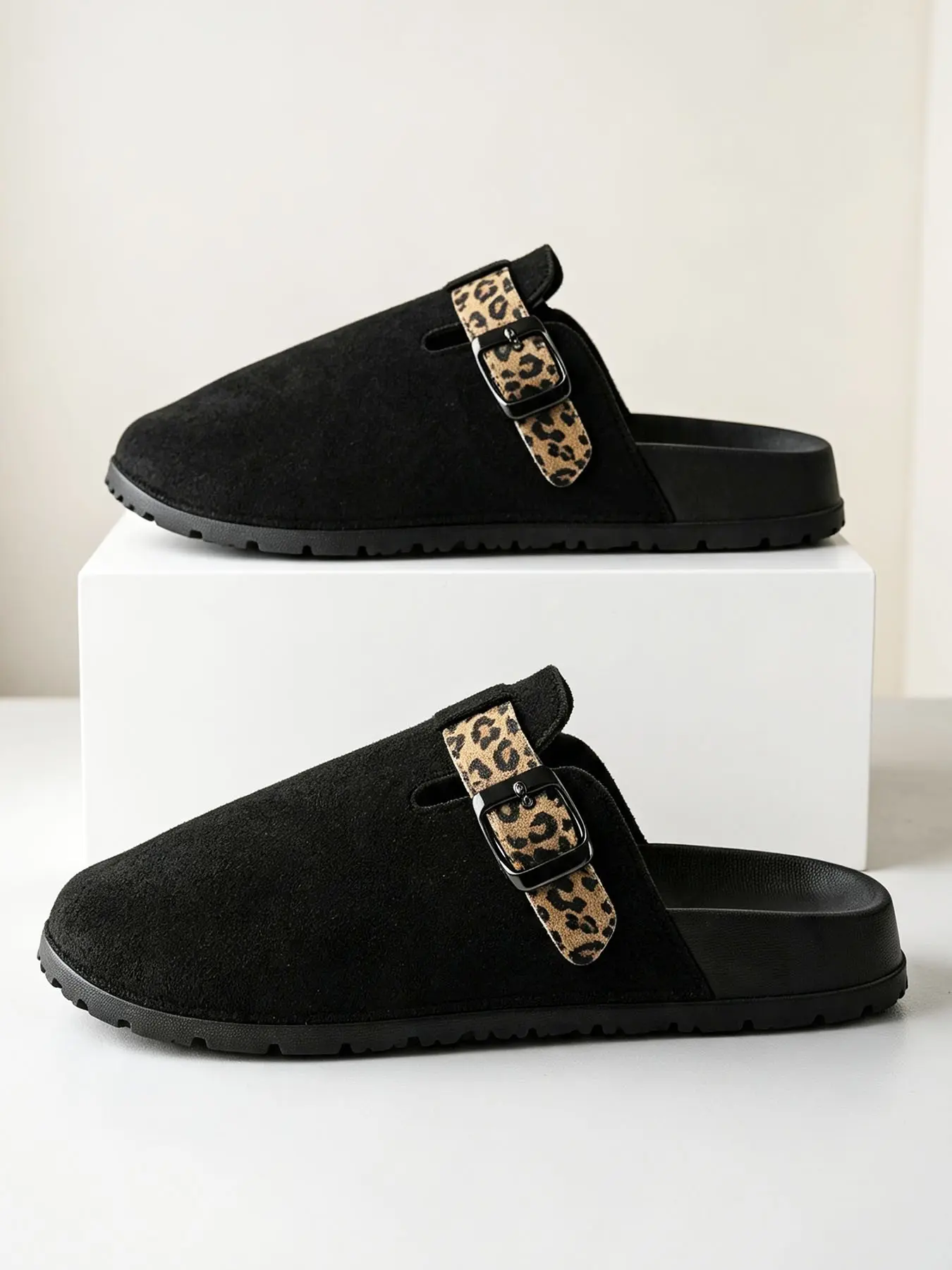Adjustable Leopard Print Strap Mules, Comfortable Slip-On Slippers, Four Color Options, Perfect for Daily Wear, Easy On-Off Design