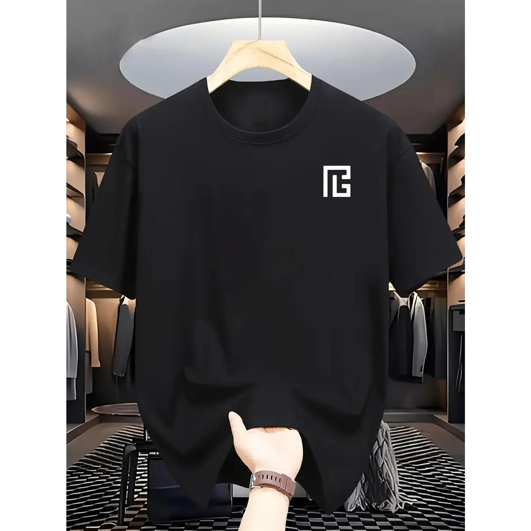 Men's Streetwear Round Neck Short-Sleeve T-Shirt - Menswear, Slight Stretch, Regular Fit, Summer Patterned Print Everyday Fashion Top, Tshirt, Shortsleeve, Unisex, Casual Wear