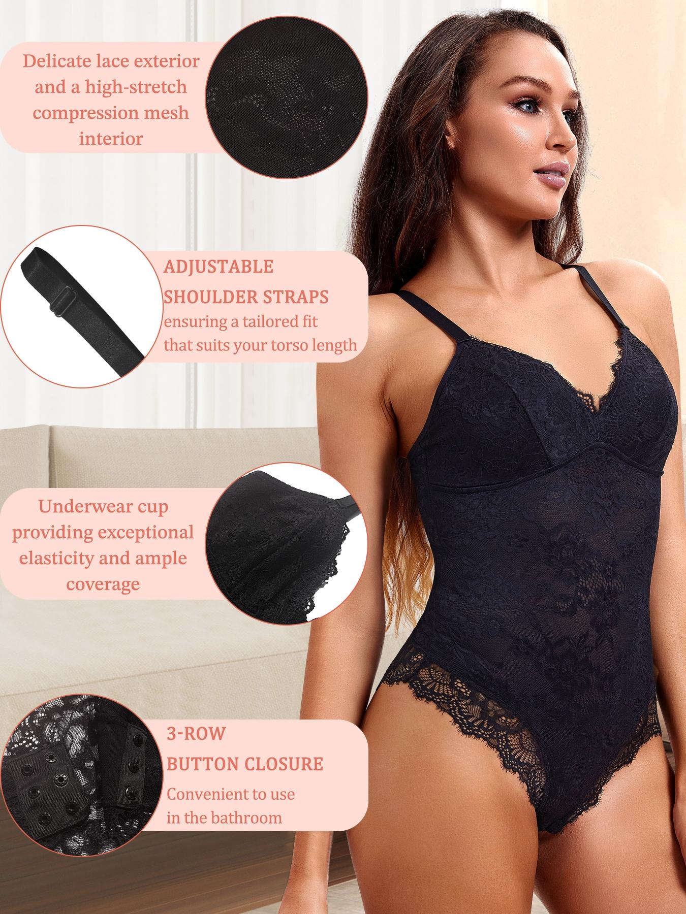 Women's Contrast Lace Sheer Shapewear Bodysuit, Backless Shapewear Waistband Shaping Bodysuit, High Stretch Shaper, Tummy Control Butt Lifter, Seamless Shaper