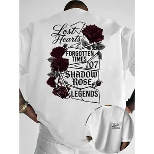 Dark Retro Style Men S Casual T-Shirt, Lost Hearts Cursive Letter Print Daily Casual Wear.