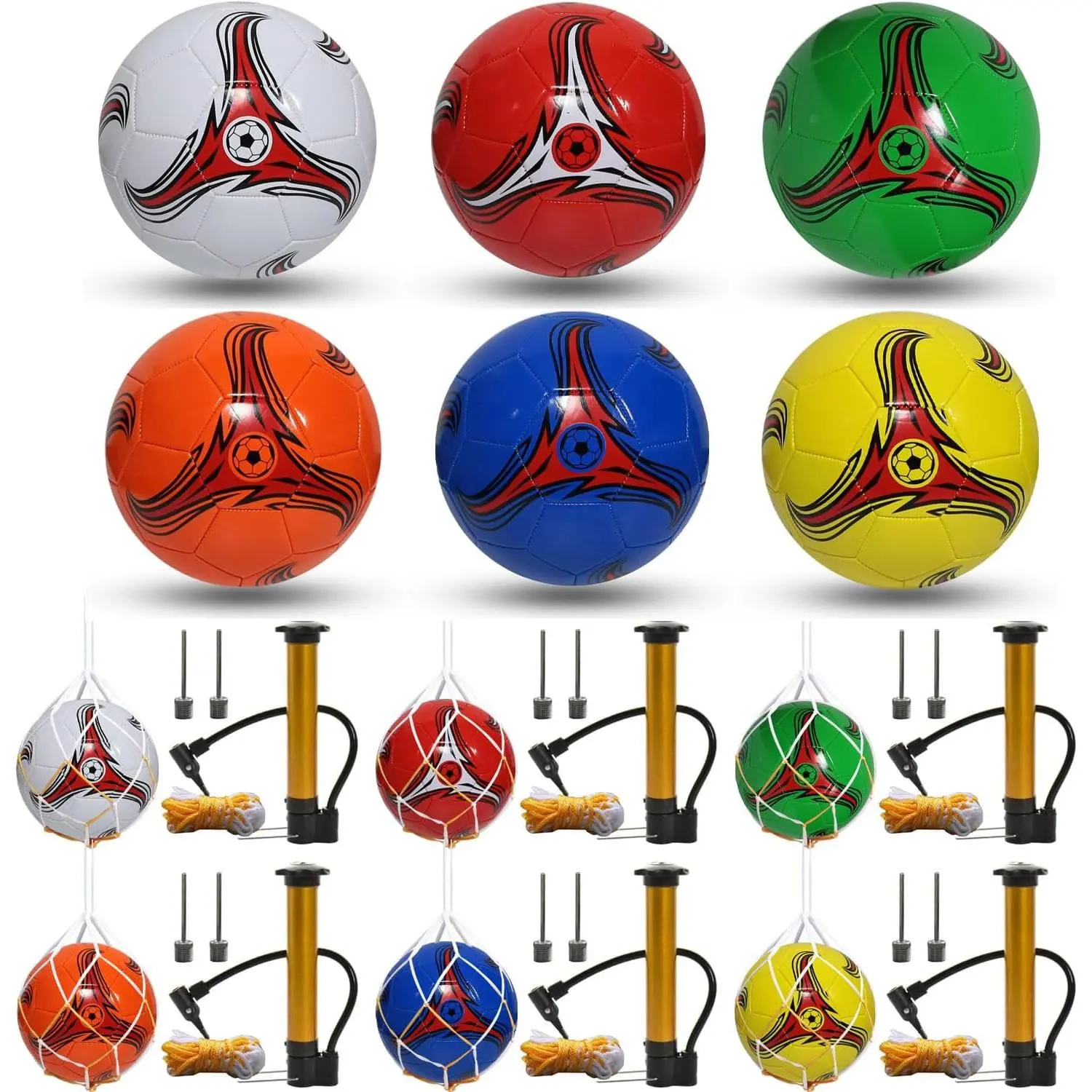 6 Pack  Deflated Christmas Soccer Ball with Pump,Bulk Soccer Balls,Classic Soccer Balls with Mesh  Bag Pump  for Shoebox  Fillers Charity Donations