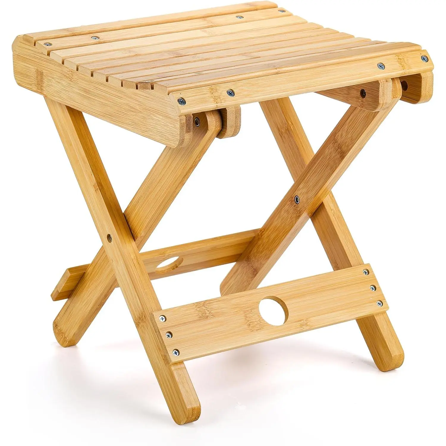 Bamboo Folding Step Stool - 12 Inch Height Bamboo Shower Bench Stool Spa Bath Seat Chairs for Shower, Leg Shaving and Foot Rest, Portable Small Stool Little Chair