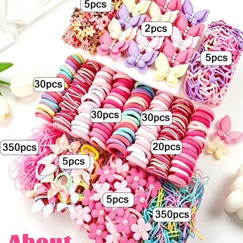 832-Piece Pink Hair Accessories Set for Girls, Cute Bow Hair Ties, Flower Hair Clips, Side Clips, Duckbill Clips, Claw Clips, Butterfly Design and Soft Hair Ties for Daily Hairstyles and Creative Styling