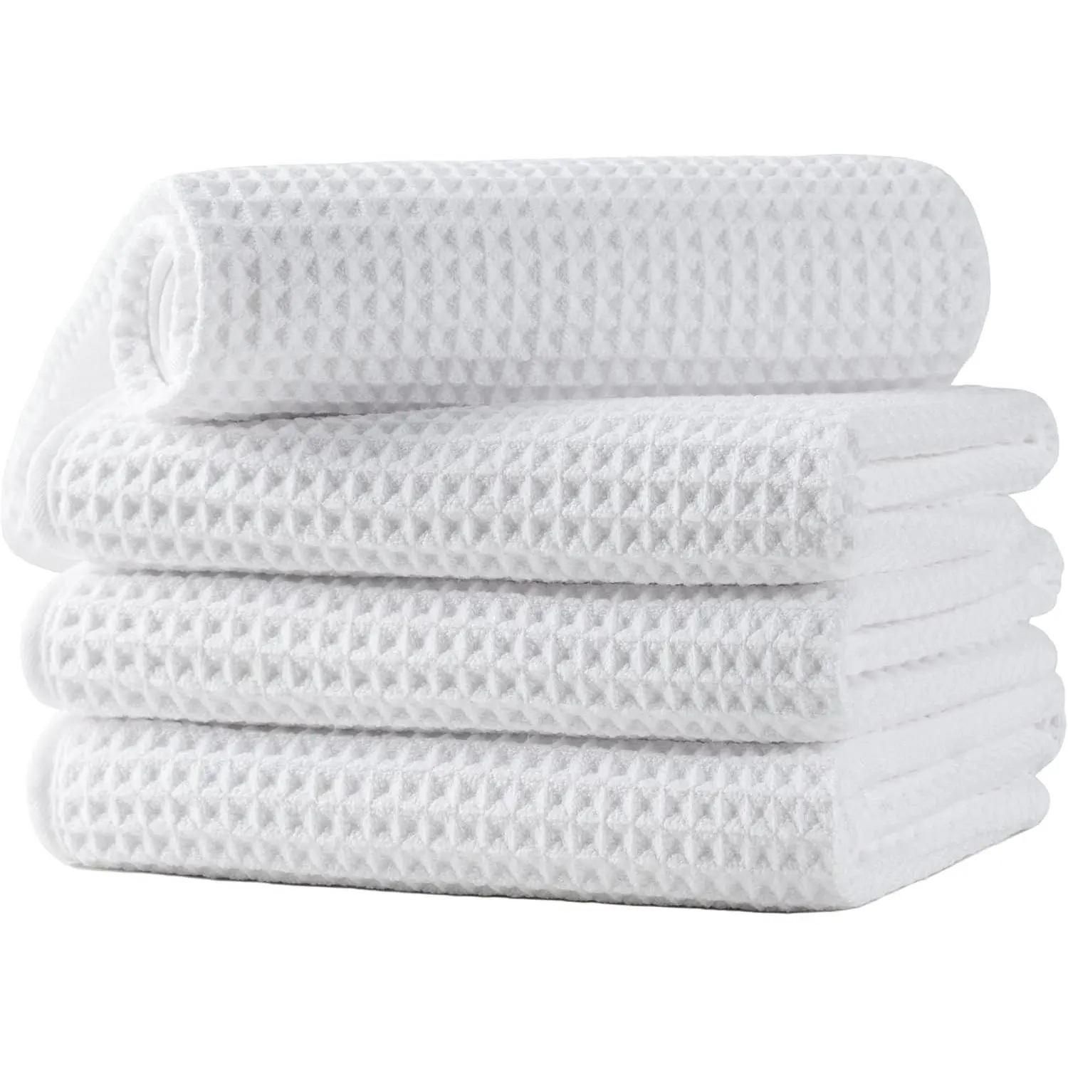 Microfiber Waffle Hand Towels 4 Pieces Soft Absorbent Fast Drying Lint Free 430 GSM White