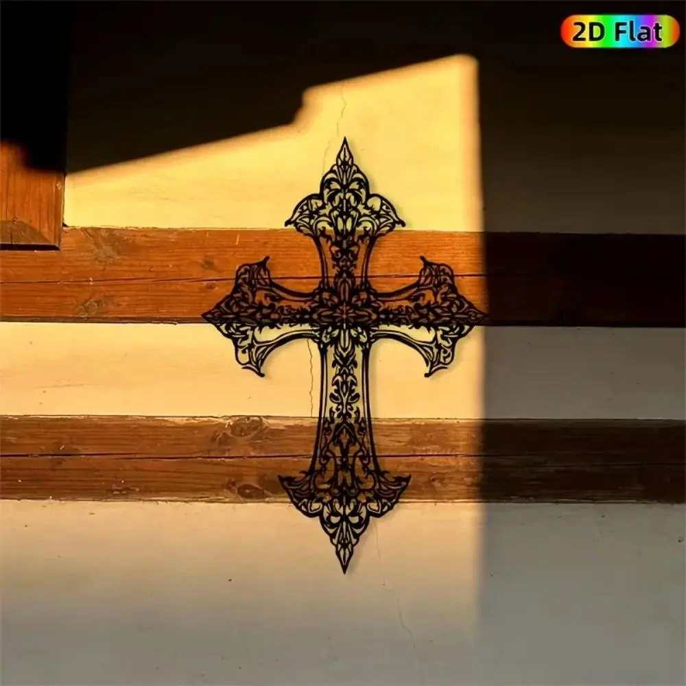 Baroque Floral Filigree Cross Metal Wall Art, Vintage Ornate Religious Cross Metal Wall Decor, Faith Christian Black Metal Wall Hanging for Church Farmhouse Rustic Home Spiritual Decoration, Hanging Cross Ornament