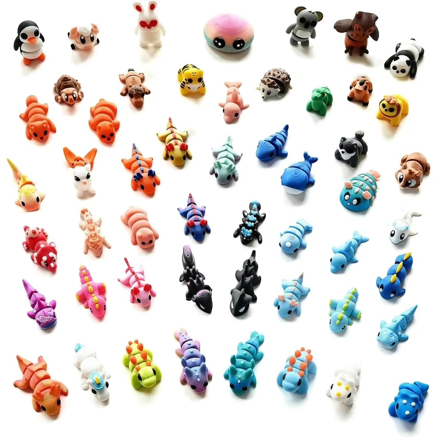 52 Pcs Mini 3D Printed Animals, Articulated Flexible Wiglets Toys, 3D Printed Fidget Toys Bulk with 3D Printed Axolotl, Party Favors Goodie Bag Stuffers Classroom Rewards for Kidsfidget toys