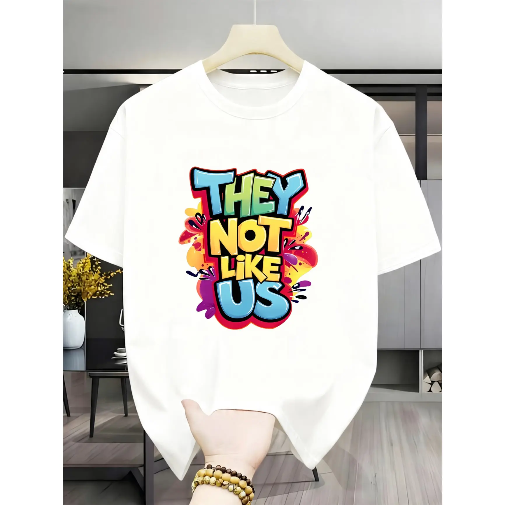 They Not Like Us Colorful Graffiti Letter Graphic Oversized Cotton Outfit, Fashion Comfort Hip Hop T-Shirt, Valentine Gift For Lovers, Best Holiday Present For Friends Streetwear Tee
