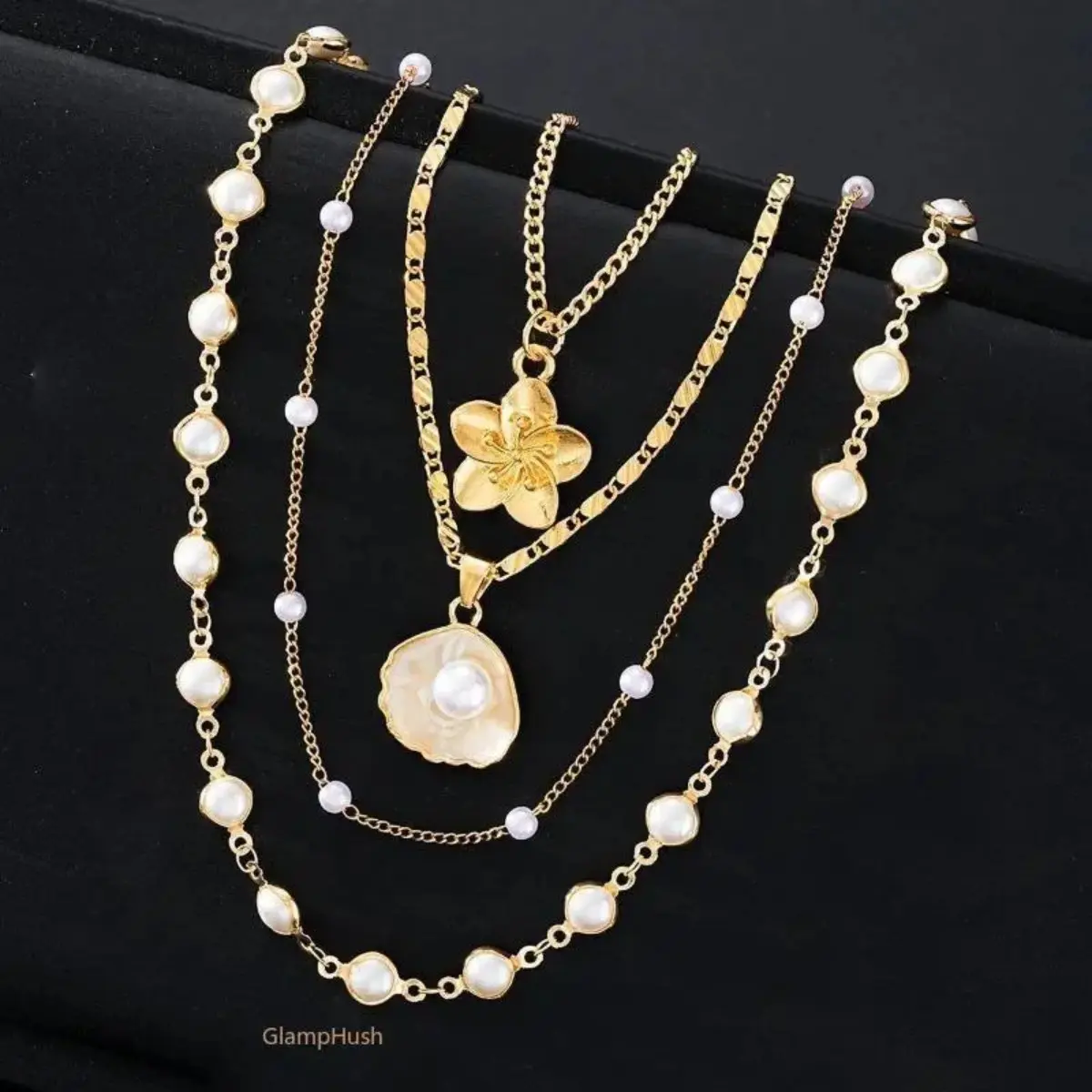 4-Pack Boho Dainty Necklace Set for Women, Gold-Tone Layered Choker with Metal Shell, Faux Pearl, Tassel & Crystal Beads for Parties, Necklaces For Women, Choker Neck, Daily Wear, Metal Shells, Stacking Layers
