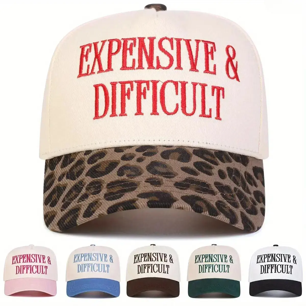 Leopard Print Trucker Hat, Embroidered Y2K Baseball Cap, Adjustable Unisex Dad Hat for Women Men Streetwear Style