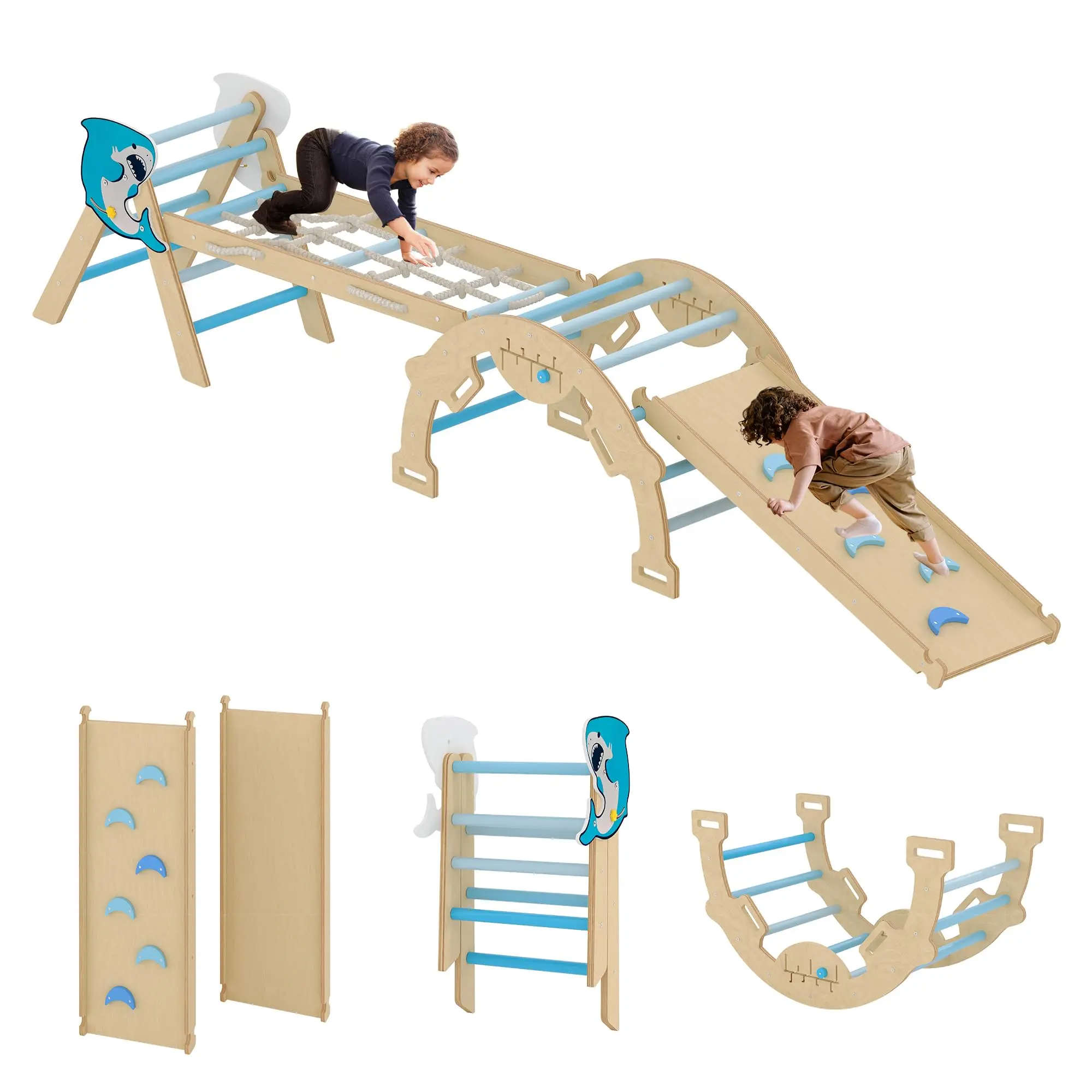 🧸 4-in-1 Pikler Triangle Set – Wooden Toddler Climbing Toys with Ramp, Arch & Ladder. Safe Indoor Jungle Gym for Kids 1-3! ✨