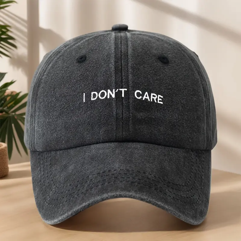 I DON'T CARE Letter Embroidered Baseball Cap Classic Washed Vintage Duckbill Cap Soft Sweat-Absorbing Breathable Hat Personalized Street Hip-Hop Cap Outdoor Casual Sports Sun Hat