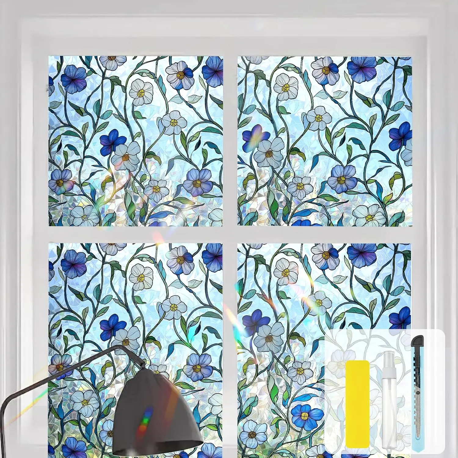 Window  Film Stained Glass Static Cling - Removable Decorative Rainbow Window Tint with Iridescent Effect for Heat Blocking & Anti UV | for  &  Stickers