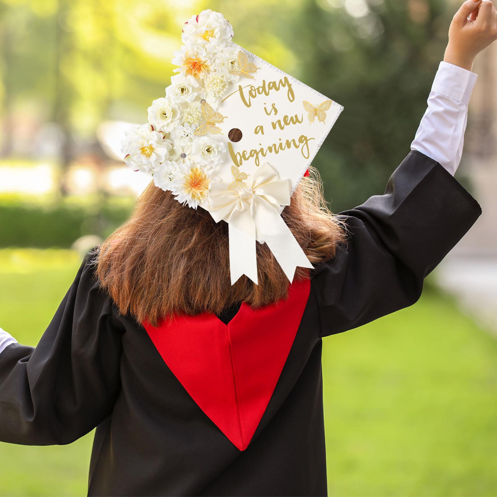 41-Pcs DIY Graduation Cap Decoration Kit for Class of 2026 - Party Accessories with Artificial Flowers, 3D Butterflies, Cute Graduation Bow, Grad Cap Topper Ideas, Ceremony Photo-Ready Grad Party Supplies, Craft Gift for Kids