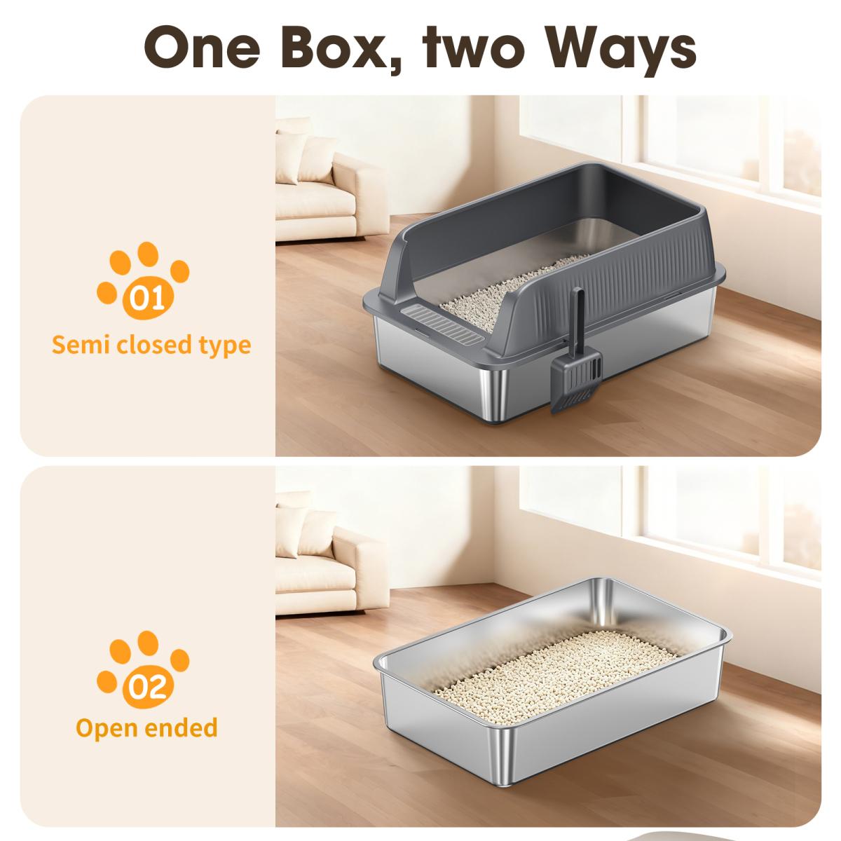 Aobtkel XXL Cat Litter Box Stainless Steel 20L with Lid, XL Large Metal ...