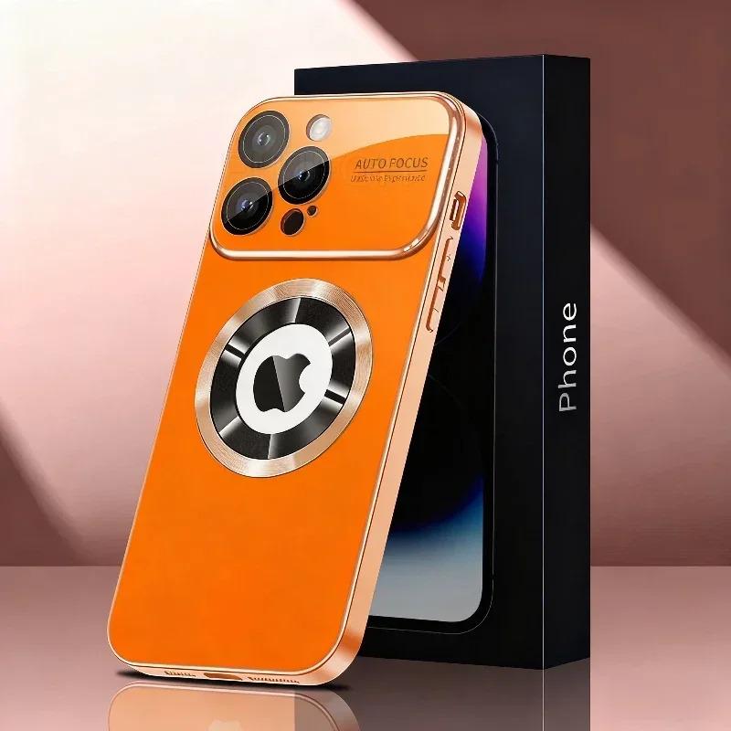 Luxury Matte Magsafe Case For iPhone 17Pro 16 15 14 13 12 ProMax Glass Lens Camera Wireless Charging Protection Cover Protective Smartphone Casing