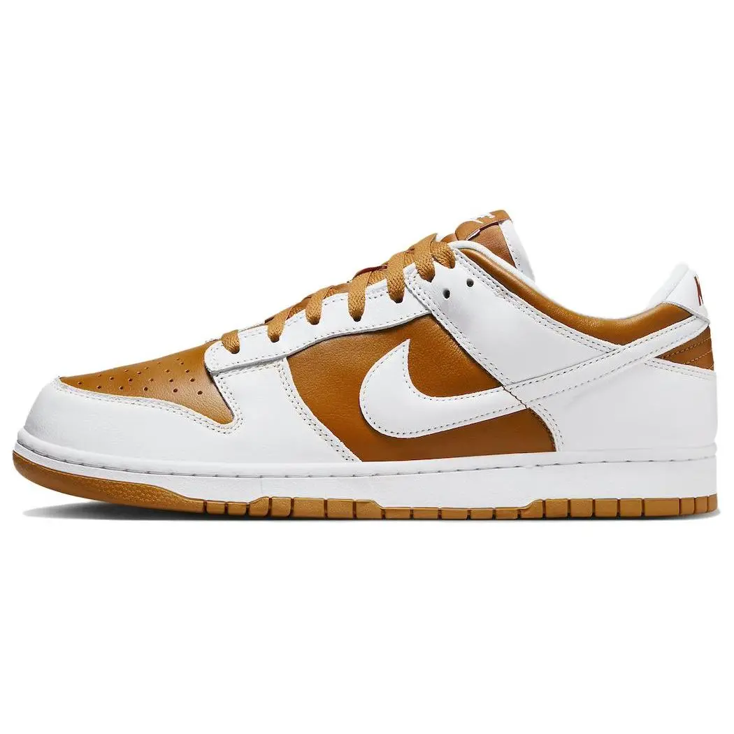 Nike Dunk Dark Curry Men's Low-Top Slip-Resistant Casual Shoes in White and Brown Verifiable, with credentials and supporting global authentication