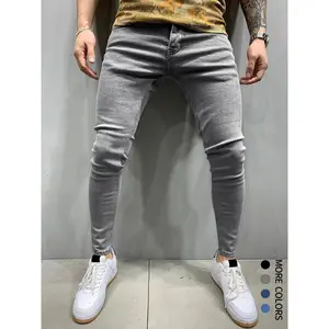 18ACTIVEKITMen's elastic tight jeans, solid color elastic denim jeans, comfortable for daily wear, fashionable and versatile