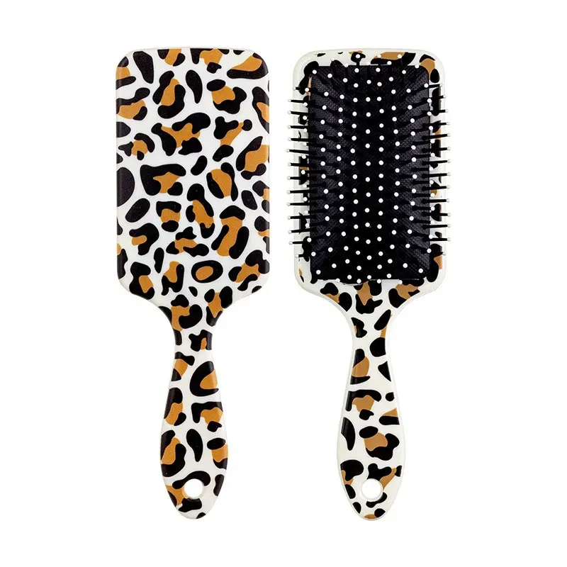 Leopard Print Massage Comb, Square Shape, Anti-Static Hair Brush, Eco-Friendly, Scalp Massager, Volumizing Cushion Comb, 1pc