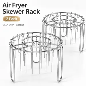 2-Pack Stainless Steel Air Fryer Skewer Racks – Round Kebab Grill Holder with Flat Rim for Even Cooking – Heatproof Design for BBQ, Oven & Indoor/Outdoor Use – Dishwasher Safe & Rust Resistant – Perfect for Vegetables & Meat