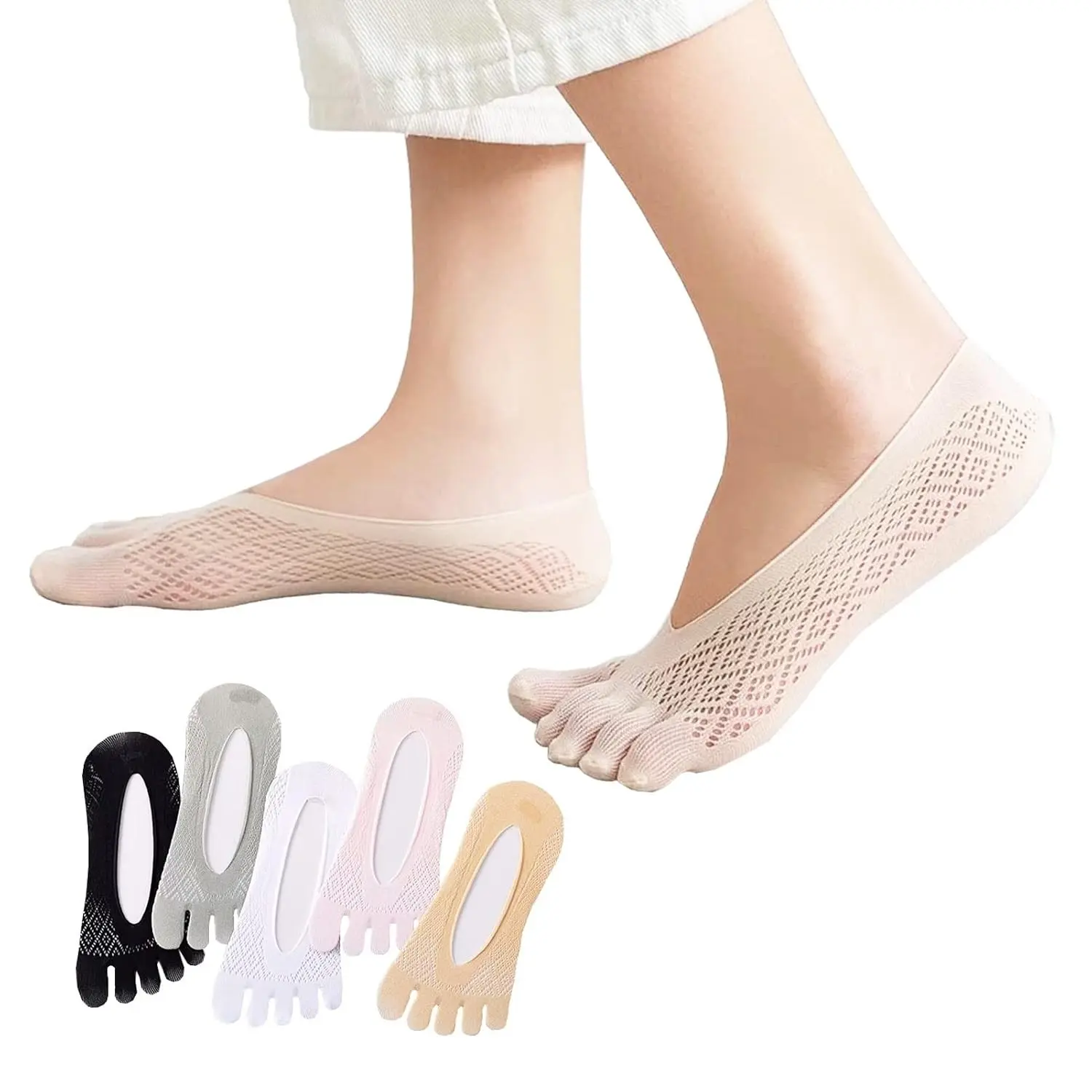 5 Pairs Orthopedic Compression Toe Socks for Women - No Show Low Cut Five Finger Bunion SocksGift