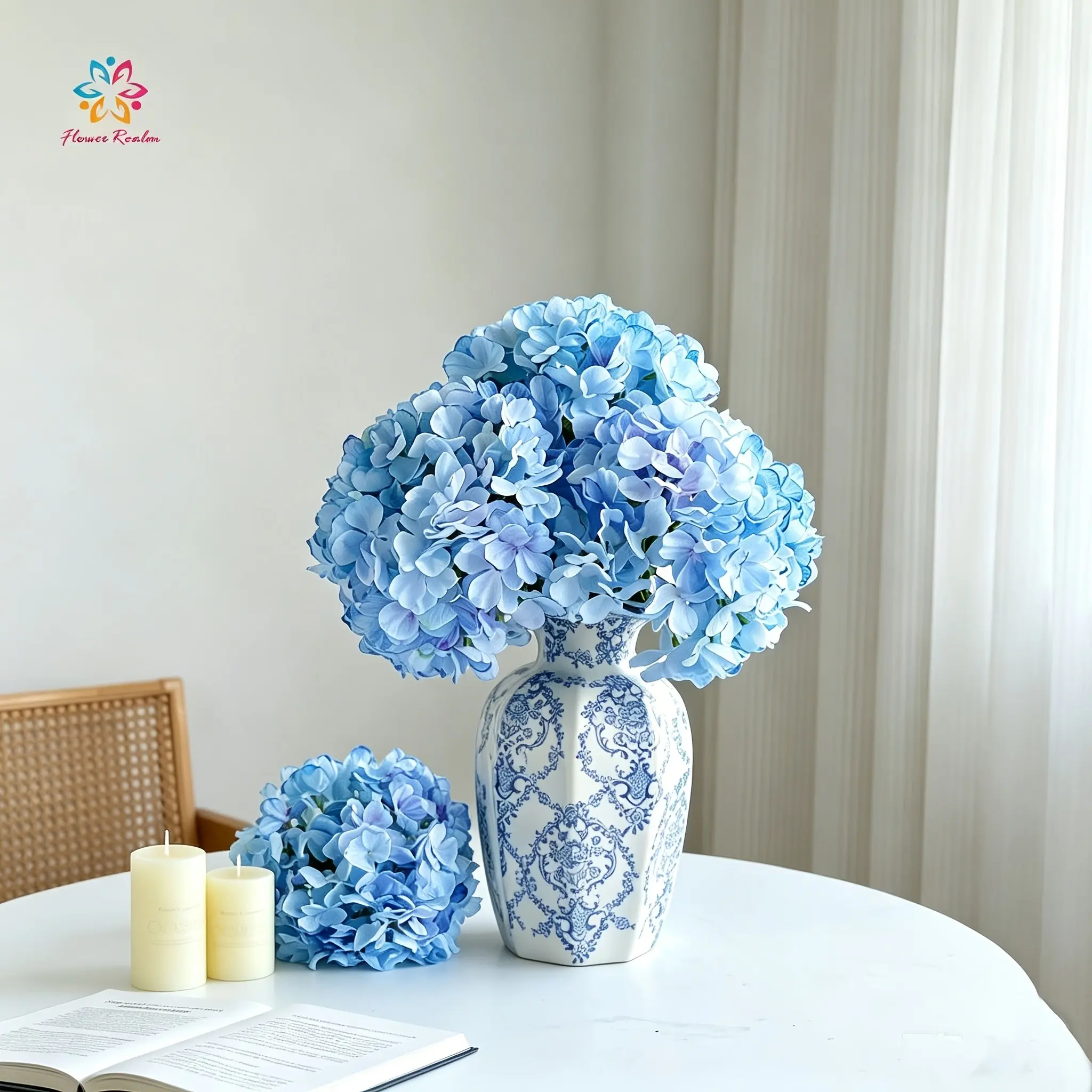 5PCS Artificial Hydrangea Flower Bouquet, Real Touch Burnt Edge Hydrangeas, Faux Floral Arrangement for Vase, Wedding Centerpieces, Dining Table, Living Room & Home Decor