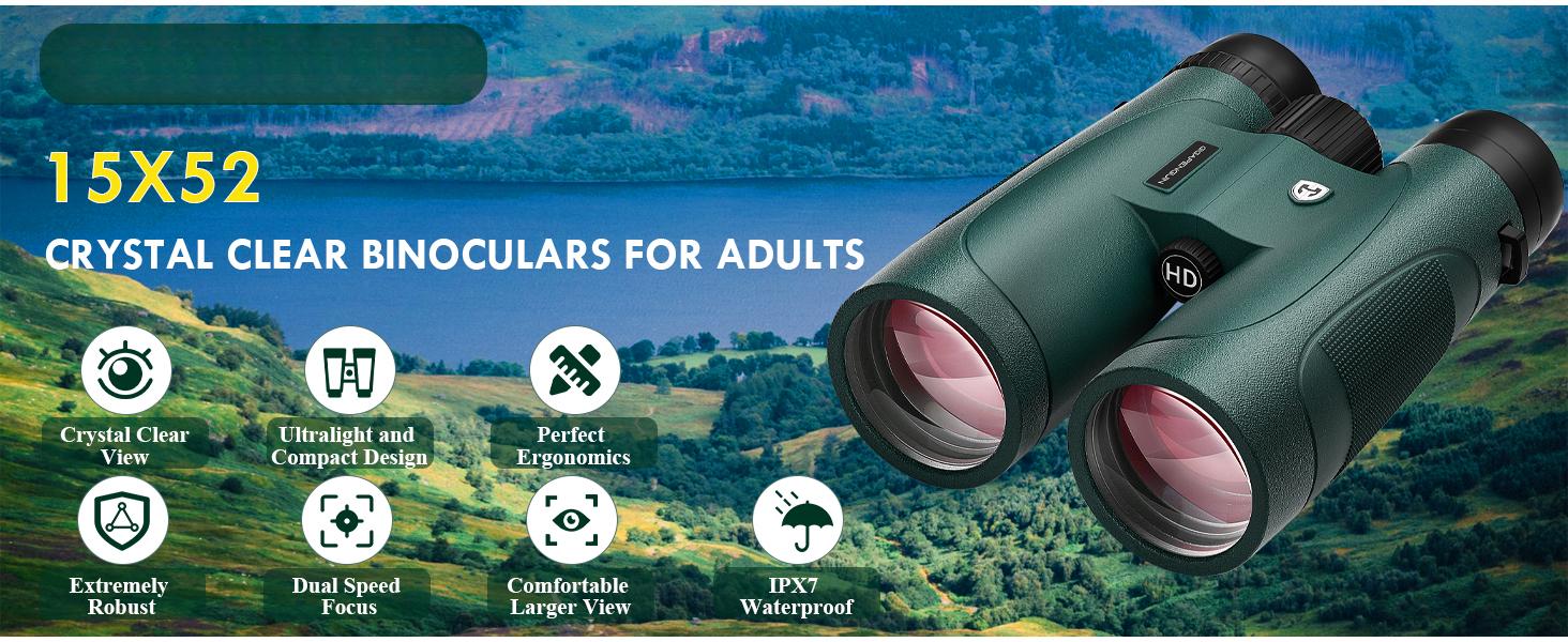 15x52 HD Binoculars for Adults High Powered with Upgraded Phone Adapter - Large View Binoculars with Clear Low Light Vision - Lightweight Waterproof Binocular for Bird Watching Travel Hunting Cruise