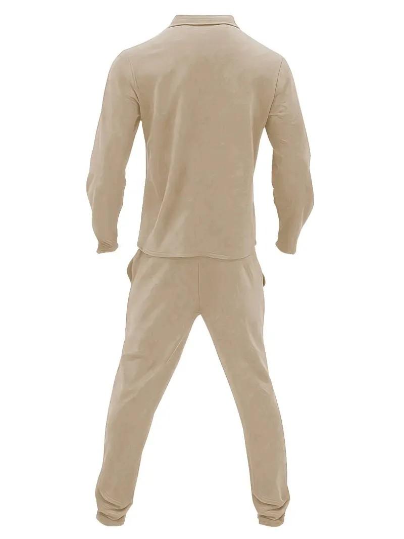 Men's two-piece set men's fashion solid color pocket open button lapel jacket and solid color set formal long sleeved